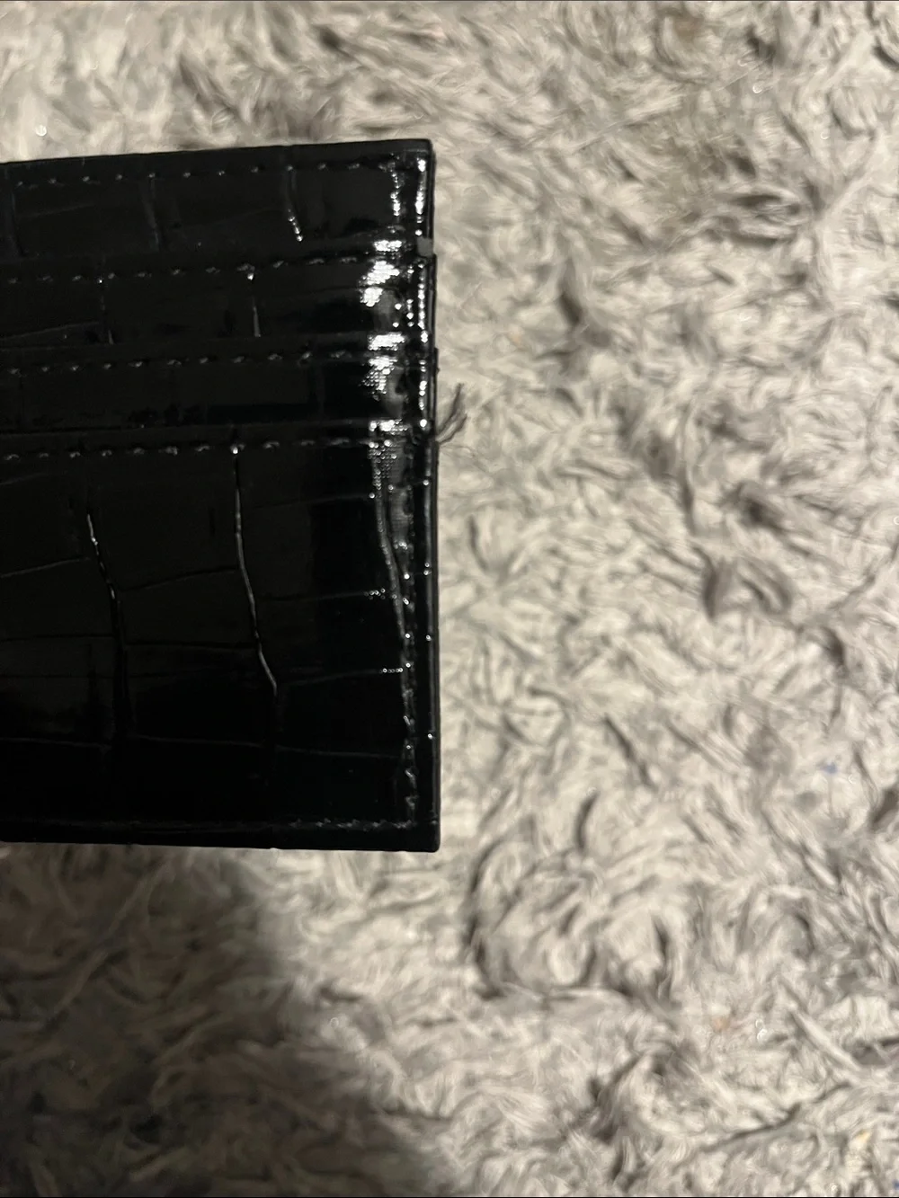 Black Croc-Embossed Patent Card Holder - Men Accessories